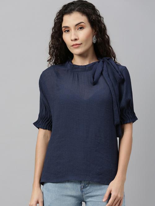 tie up neck solid top - 17594614 - Standard Image - 1