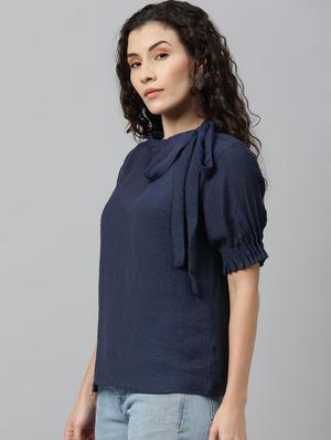 tie up neck solid top - 17594614 - Standard Image - 2