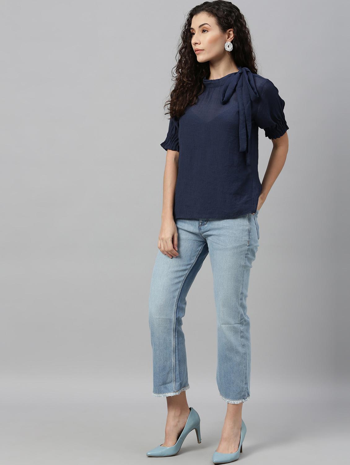 tie up neck solid top - 17594614 - Zoom Image - 4