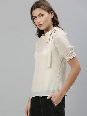 tie up neck solid top - 17594616 - Standard Image - 2