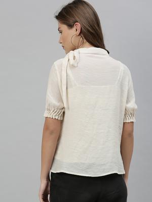 tie up neck solid top - 17594616 - Standard Image - 3