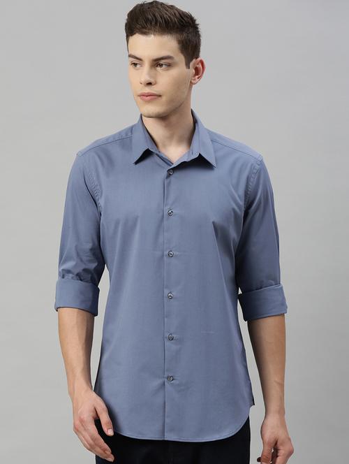 blue solid casual shirt - 17594892 - Standard Image - 1