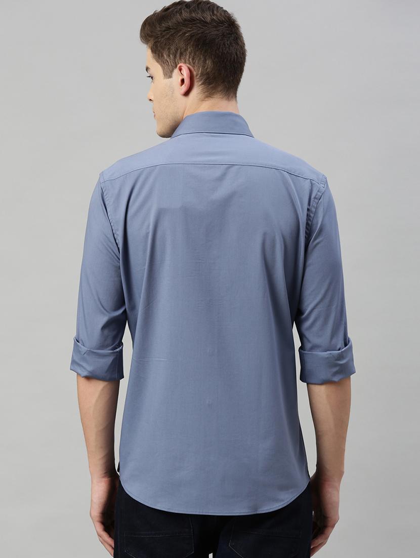 blue solid casual shirt - 17594892 - Zoom Image - 3