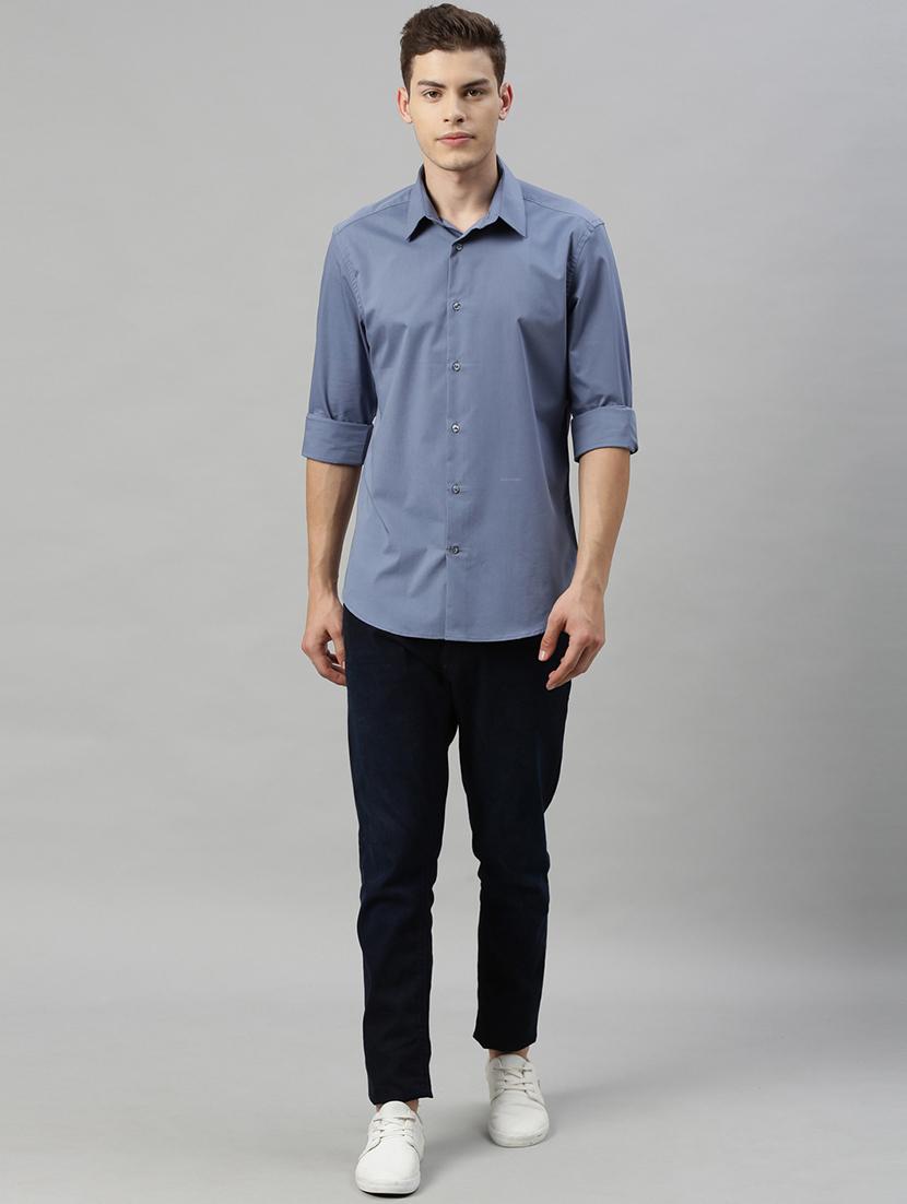 blue solid casual shirt - 17594892 - Zoom Image - 4