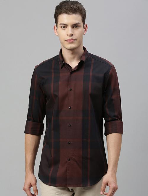 brown checkered casual shirt - 17594935 - Standard Image - 1