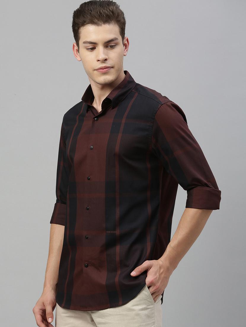 brown checkered casual shirt - 17594935 - Zoom Image - 2