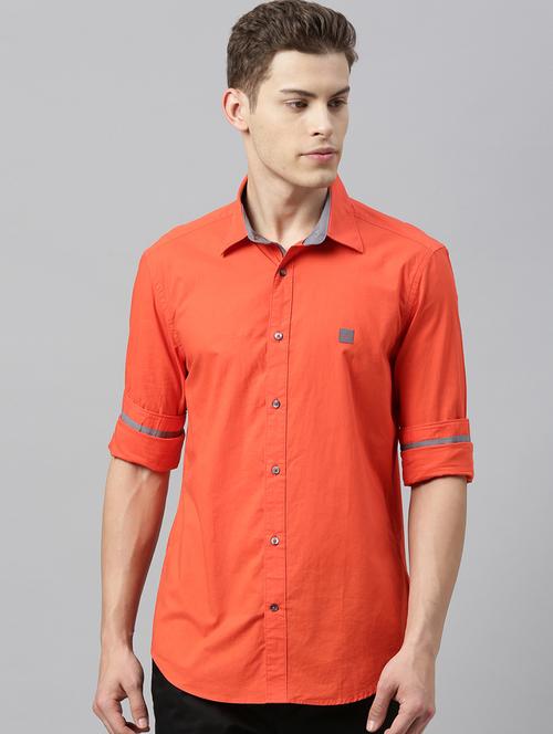 orange solid casual shirt - 17594949 - Standard Image - 1