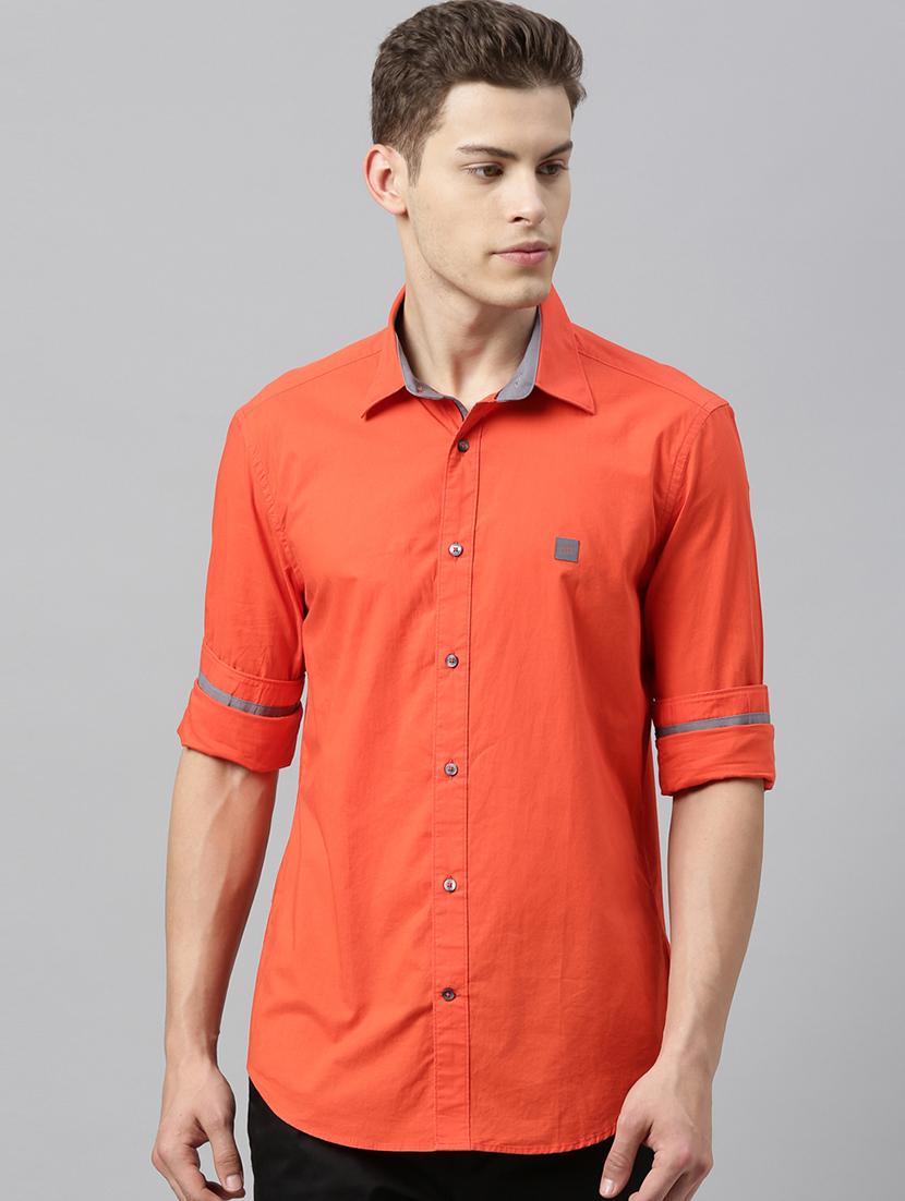 orange solid casual shirt - 17594949 - Zoom Image - 1