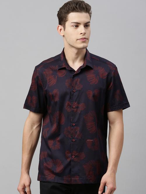 navy blue printed casual shirt - 17595018 - Standard Image - 1