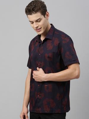 navy blue printed casual shirt - 17595018 - Standard Image - 2