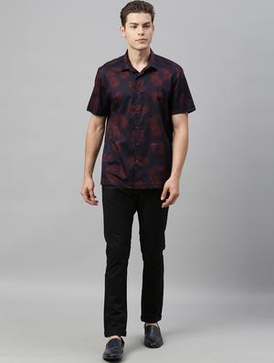 navy blue printed casual shirt - 17595018 - Standard Image - 4