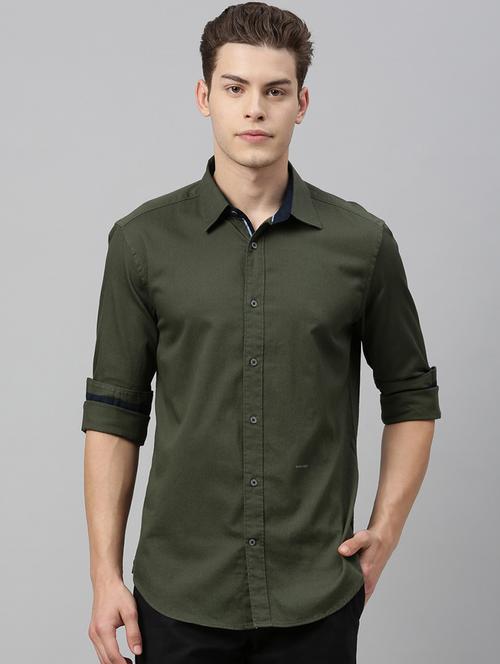 olive green solid casual shirt - 17595024 - Standard Image - 1
