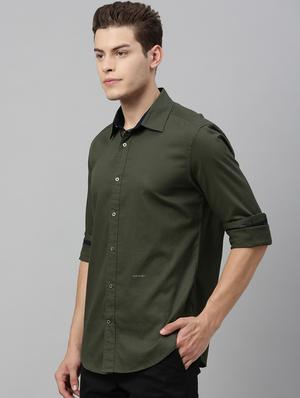 olive green solid casual shirt - 17595024 - Standard Image - 2