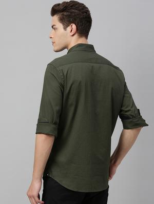 olive green solid casual shirt - 17595024 - Standard Image - 3