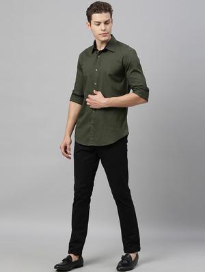 olive green solid casual shirt - 17595024 - Standard Image - 4