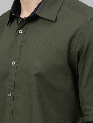 olive green solid casual shirt - 17595024 - Standard Image - 5