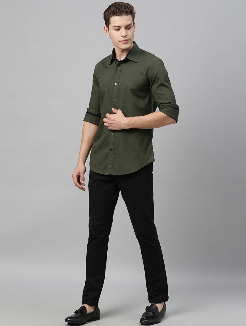 olive green solid casual shirt - 17595024 - Zoom Image - 4