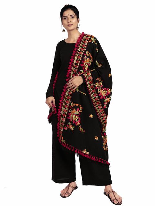 black khadi embroidered dupatta - 17595129 - Standard Image - 1