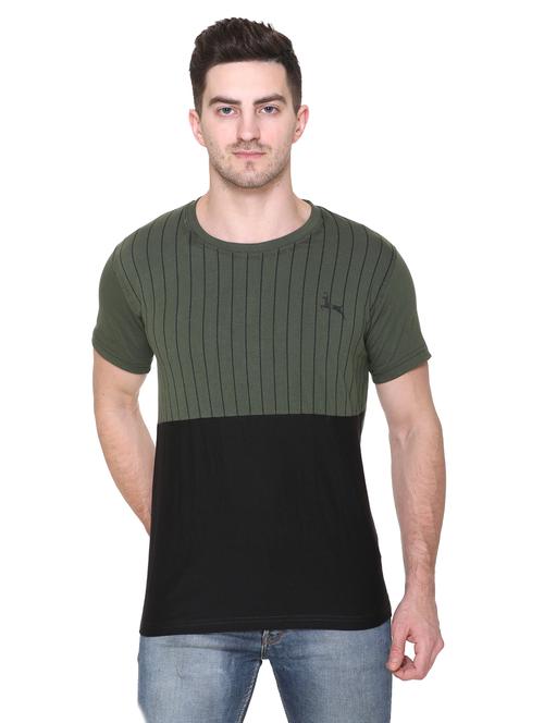 olive green striped cut & sew t-shirt - 17595138 - Standard Image - 1