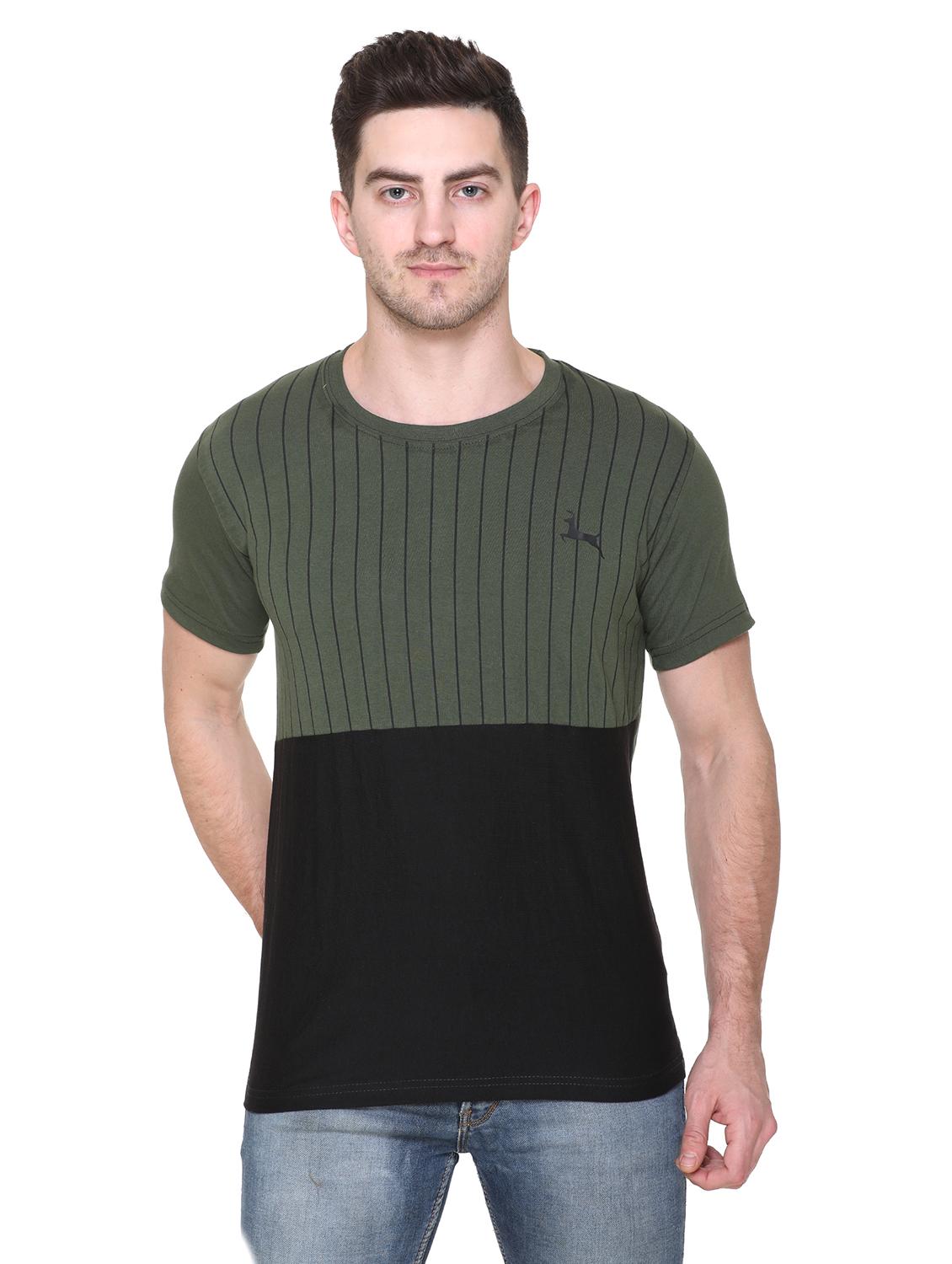 olive green striped cut & sew t-shirt - 17595138 - Zoom Image - 1