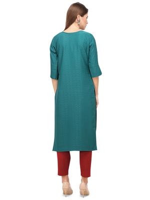 green solid straight kurta - 17595154 - Standard Image - 3