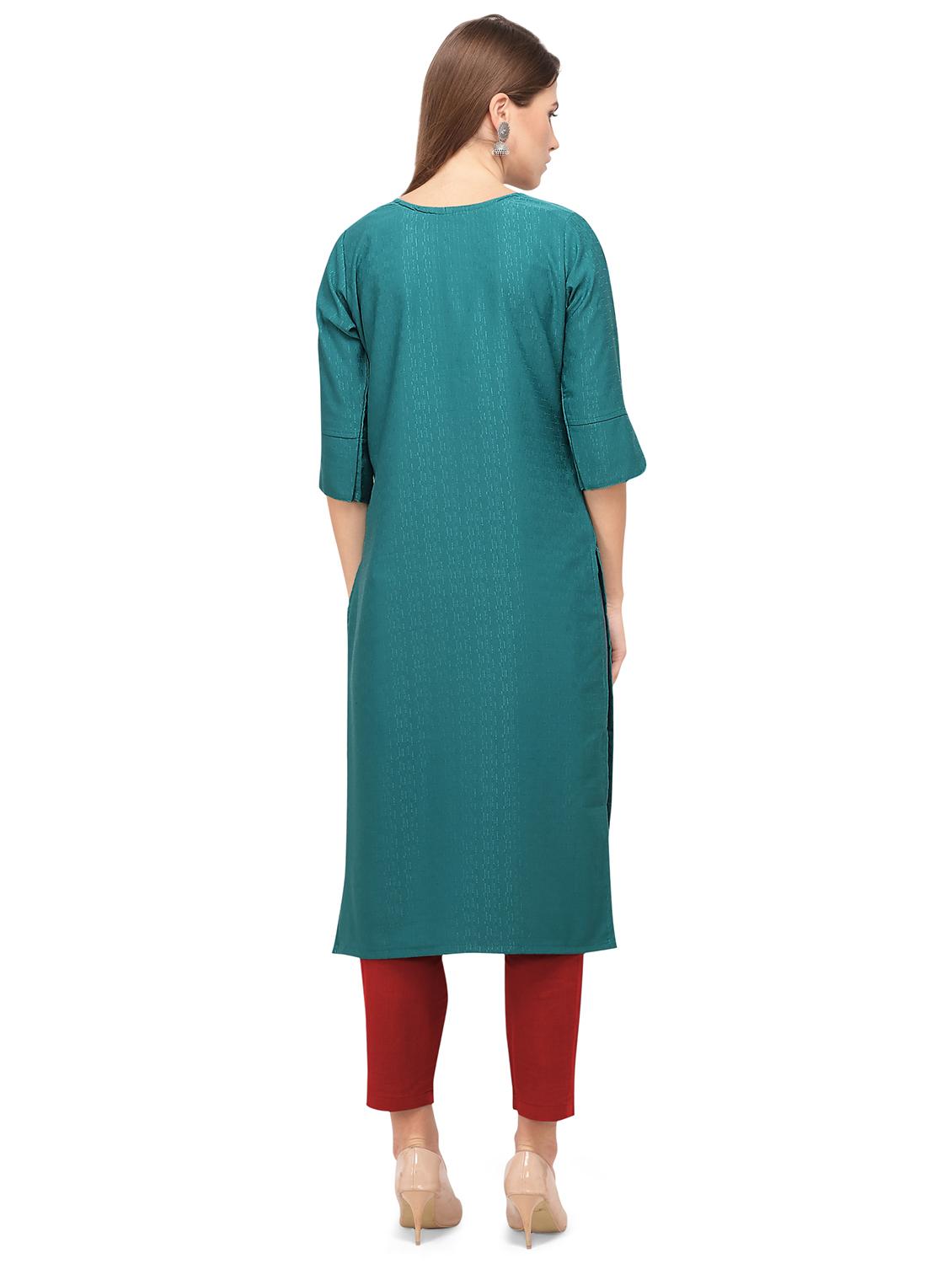 green solid straight kurta - 17595154 - Zoom Image - 3
