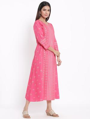 peach printed straight kurti - 17595215 - Standard Image - 2