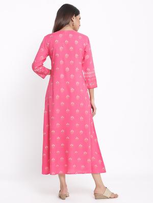 peach printed straight kurti - 17595215 - Standard Image - 3