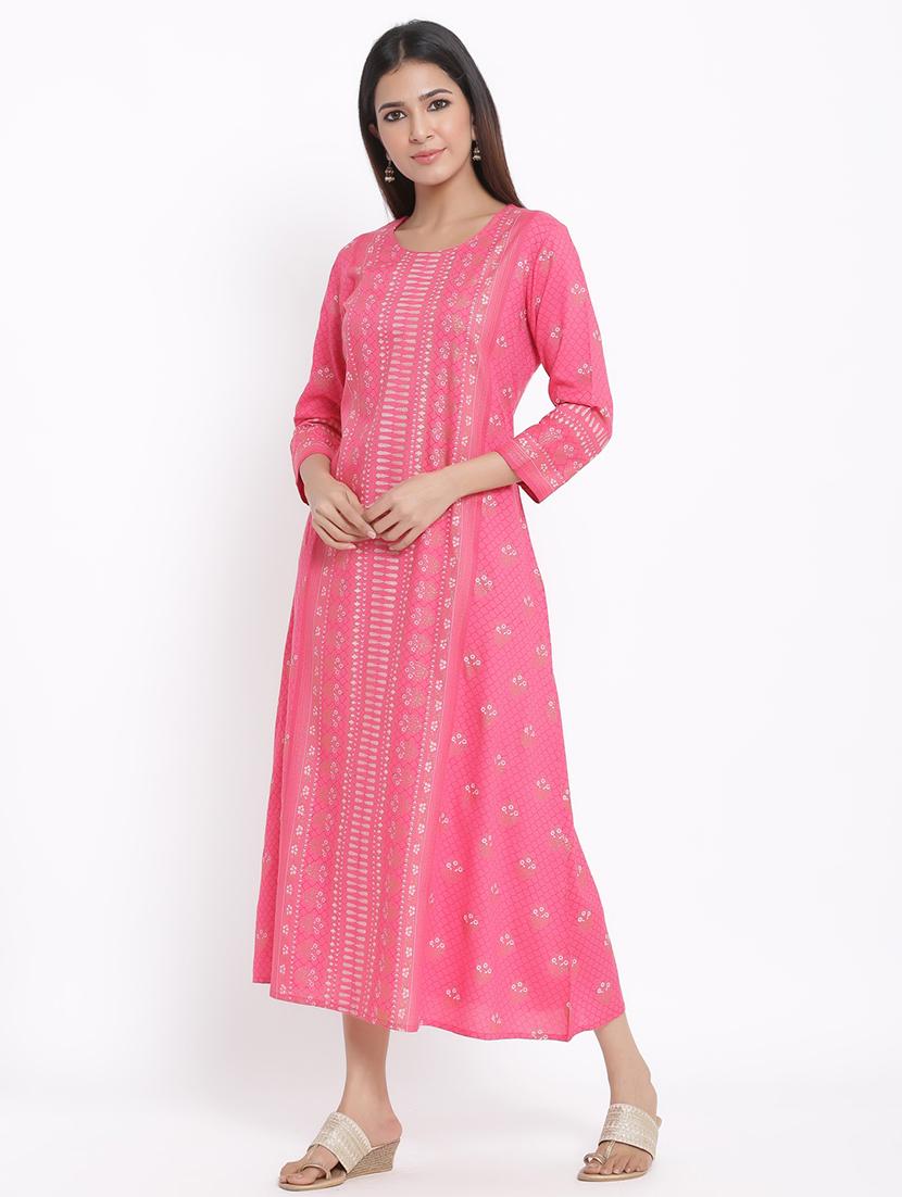 peach printed straight kurti - 17595215 - Zoom Image - 1