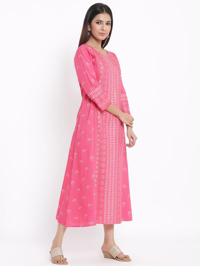 peach printed straight kurti - 17595215 - Zoom Image - 2