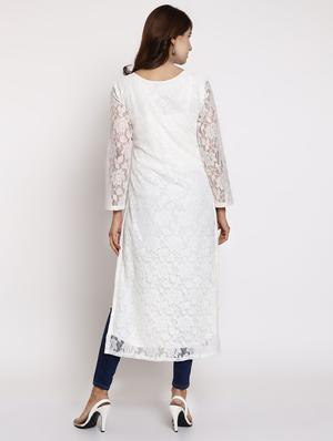 white solid straight kurta - 17595505 - Standard Image - 3