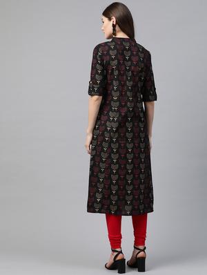 black printed a-line kurta - 17595714 - Standard Image - 3