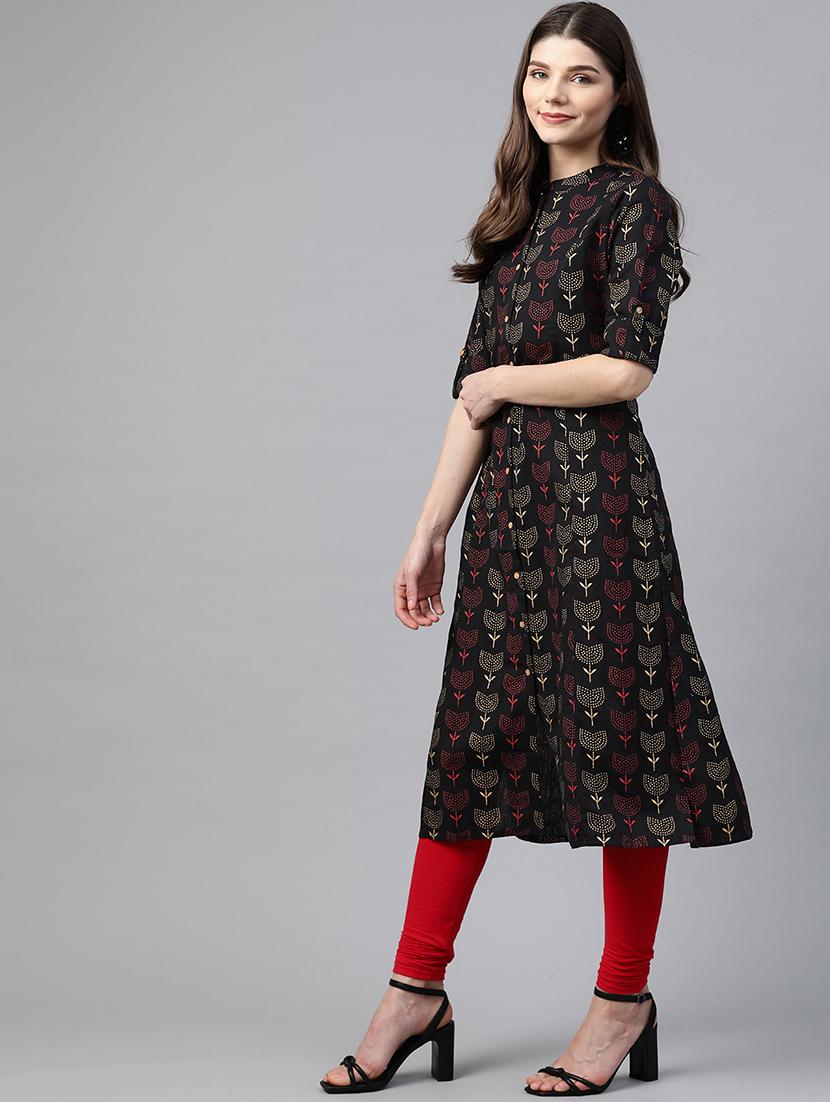 black printed a-line kurta - 17595714 - Zoom Image - 2