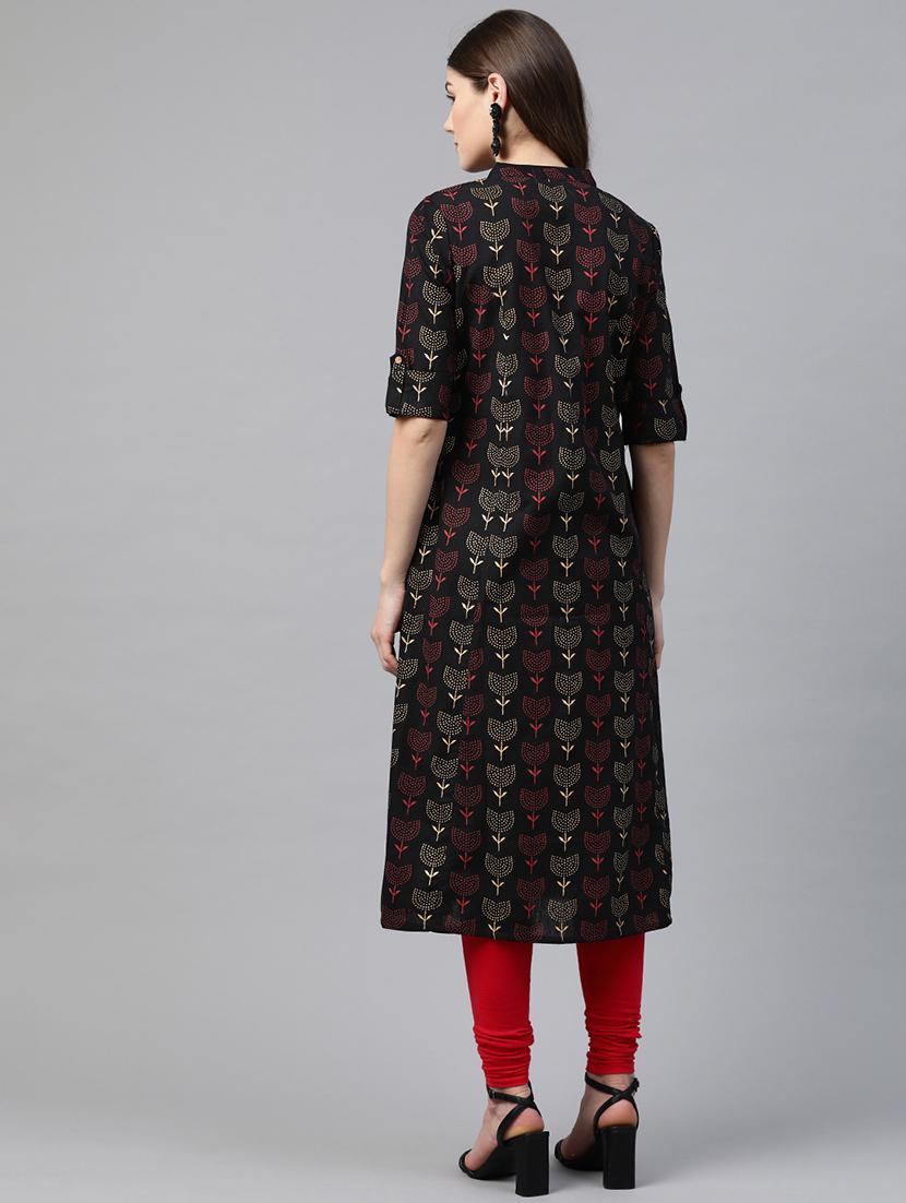 black printed a-line kurta - 17595714 - Zoom Image - 3