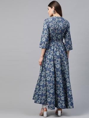 blue printed anarkali kurta - 17595716 - Standard Image - 3