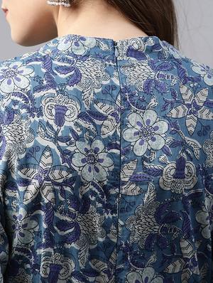 blue printed anarkali kurta - 17595716 - Standard Image - 5