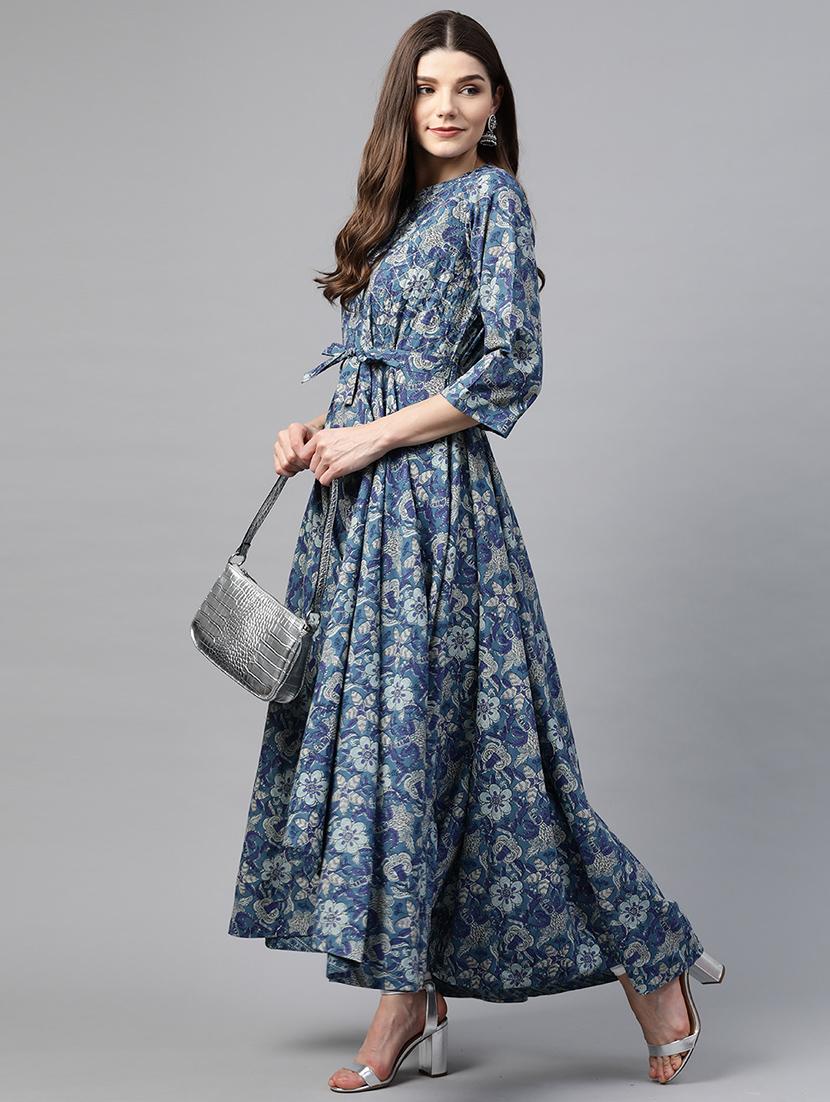 blue printed anarkali kurta - 17595716 - Zoom Image - 4