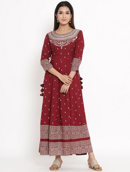 maroon rayon anarkali kurta - 17595972 - Standard Image - 1