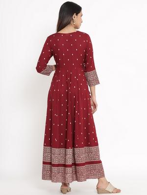 maroon rayon anarkali kurta - 17595972 - Standard Image - 3