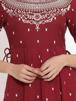 maroon rayon anarkali kurta - 17595972 - Standard Image - 5