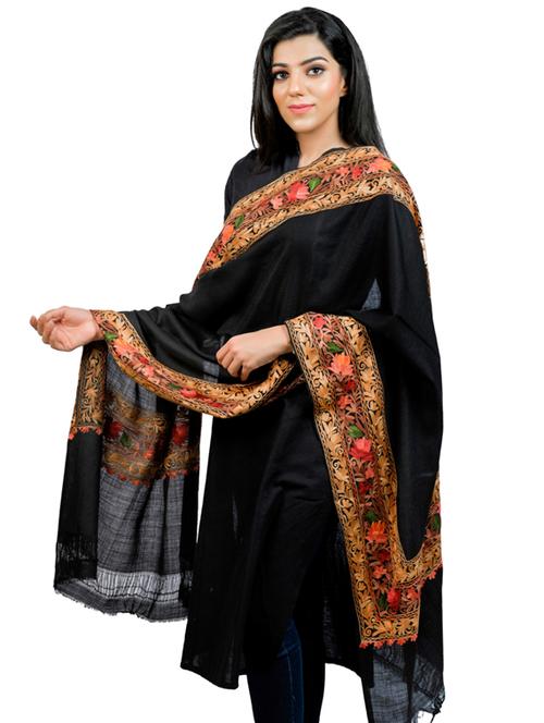 black aari hand embroidery stole - 17596055 - Standard Image - 1