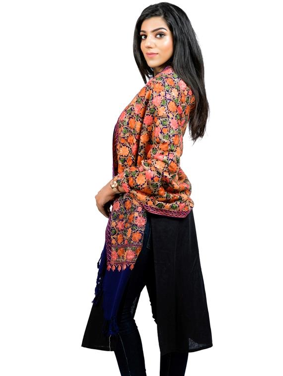 navy blue embroidered stole - 17596074 - Zoom Image - 2