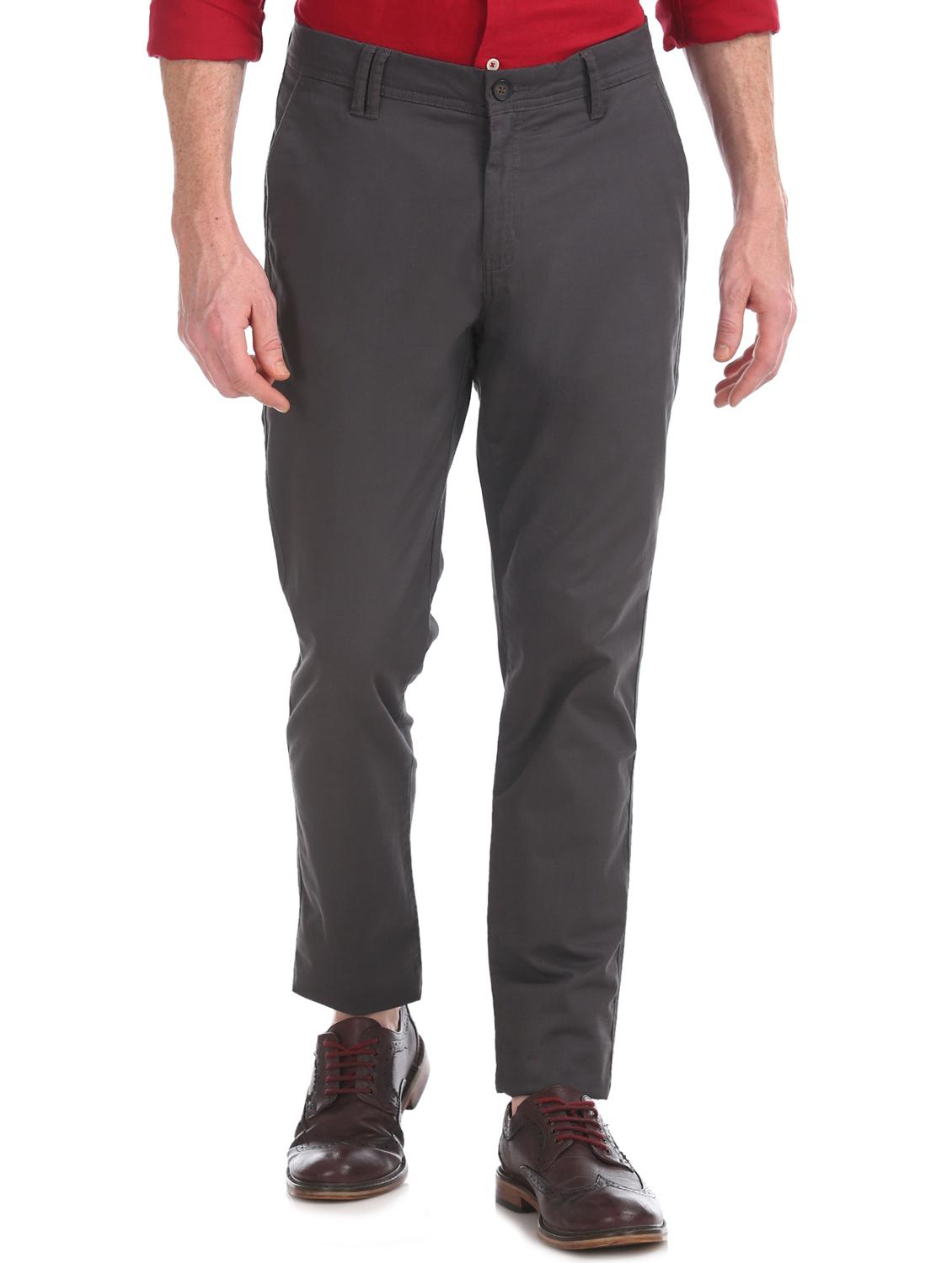 grey solid flat front casual trouser - 17597686 - Zoom Image - 1