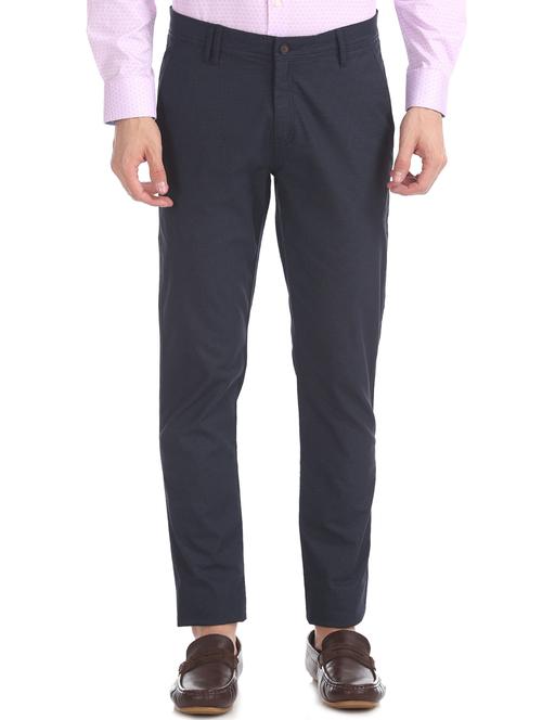 navy blue solid chinos trouser - 17597687 - Standard Image - 1