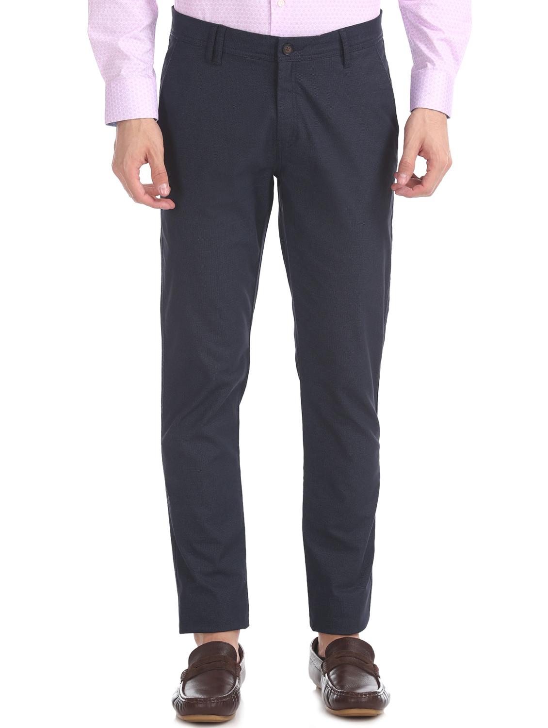 navy blue solid chinos trouser - 17597687 - Zoom Image - 1