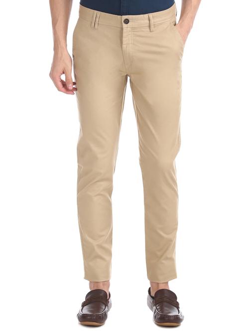 beige solid chinos trouser - 17597688 - Standard Image - 1