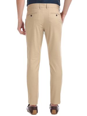 beige solid chinos trouser - 17597688 - Standard Image - 3