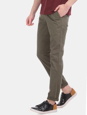 green solid flat front casual trouser - 17597693 - Standard Image - 2