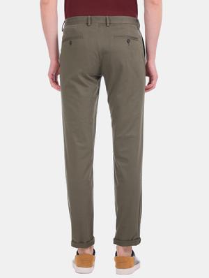 green solid flat front casual trouser - 17597693 - Standard Image - 3