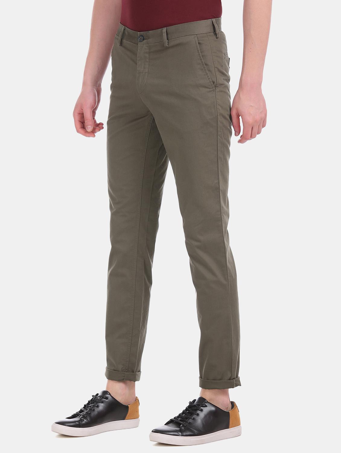 green solid flat front casual trouser - 17597693 - Zoom Image - 1